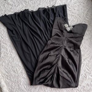 Cache strapless black satin prom dress long‎ maxi gown mermaid ruched FLAWS 6